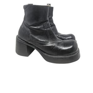 Y2K American Eagle 10 Chunky Platform Leather Boot Black Whimsygoth Grunge